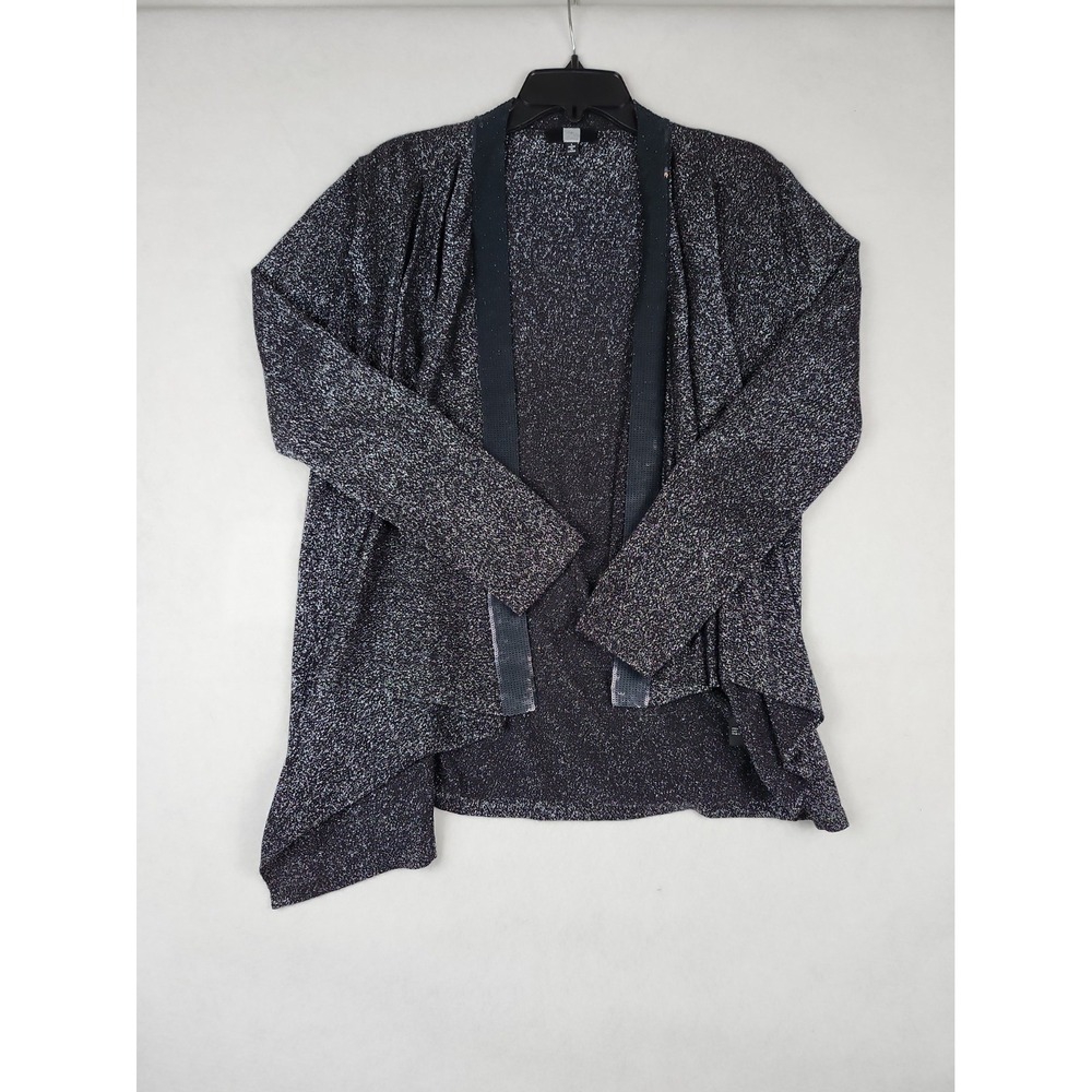 Saks Fifth Avenue Silk Blend Waterfall Drape Cardigan Womens L Sparkly Sequin